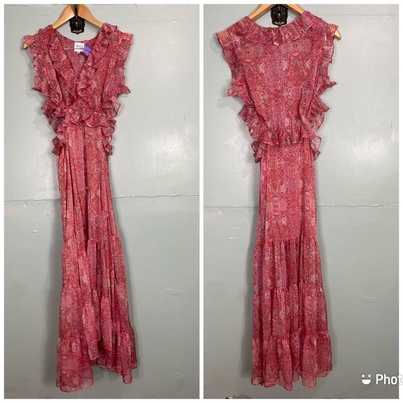 Misa Los Angeles Natasha Floral Cut‎ Out Midi Sleeveless Dress Red Flowy Medium - Picture 3 of 5